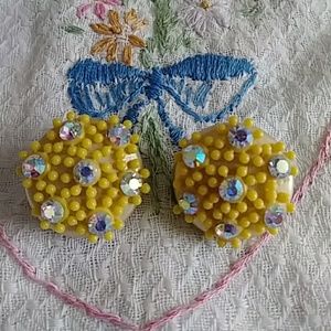 Vintage Sparkling Yellow Button Earrings